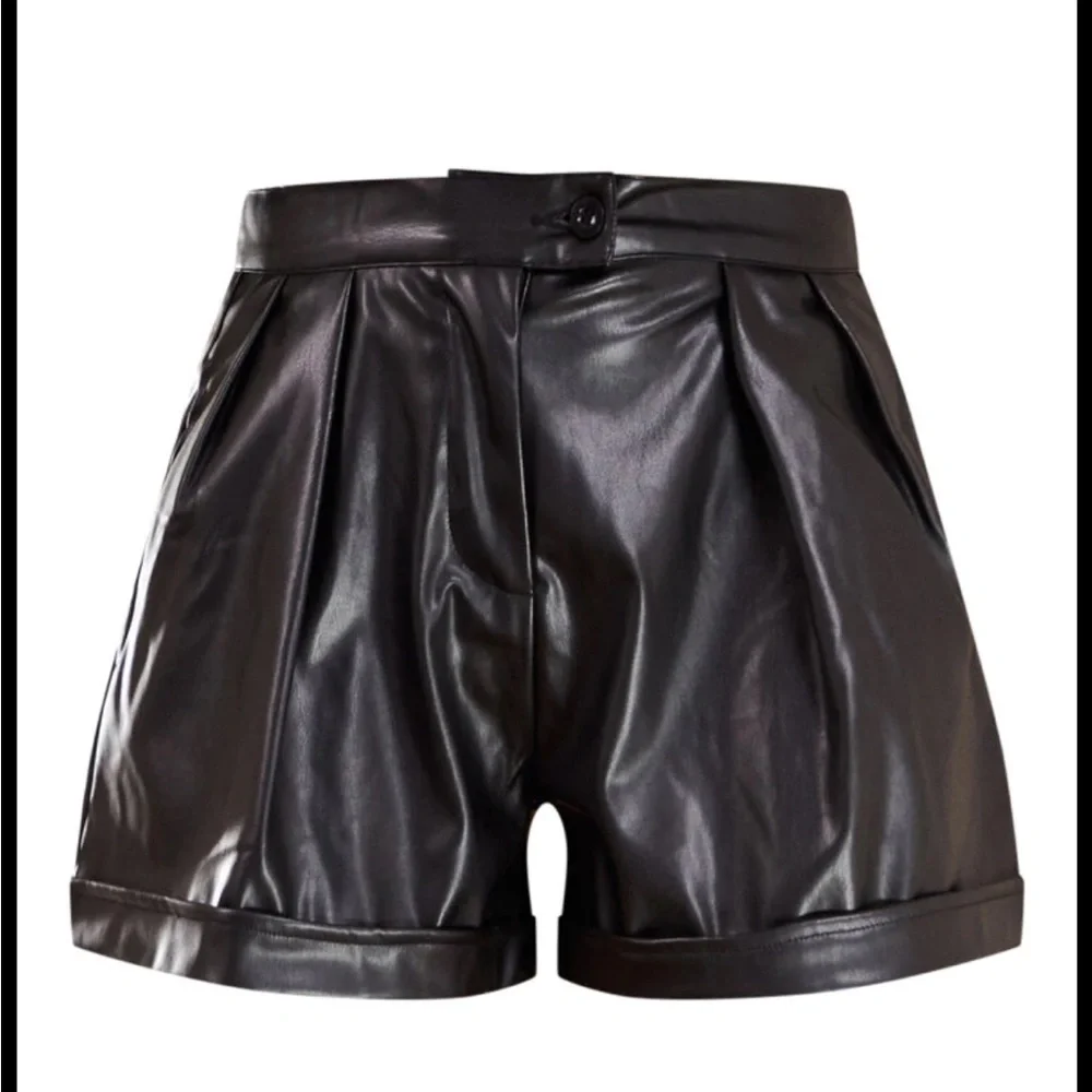 NWT Pretty Little Thing Faux Black Leather Pleated Shorts